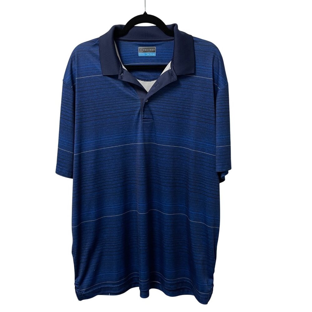 PGA TOUR POLO SHIRT STRIPED GOLF ATHLETIC PERFORMANCE MENS XXL SHORT SLEEVE BLUE